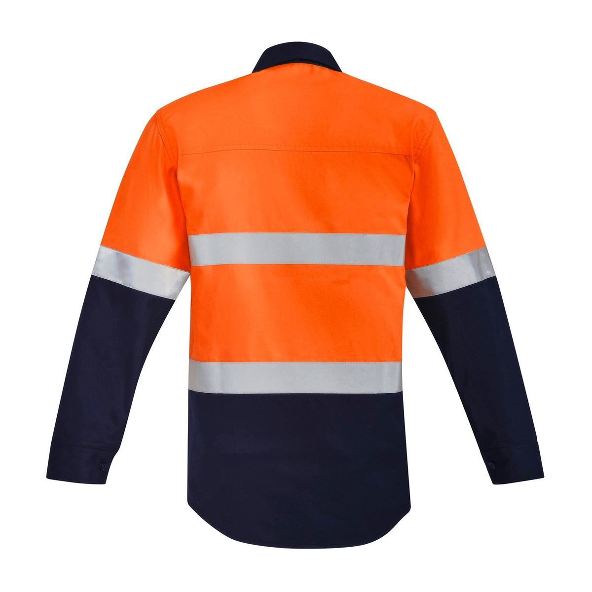 Syzmik Mens Orange Flame Hi Vis Open Front Spliced Shirt - Hoop Taped ZW140 in Orange/Navy
