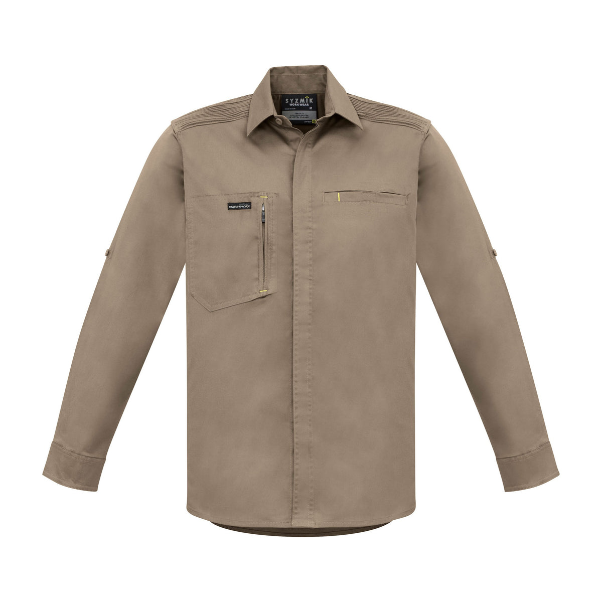 Syzmik Mens Streetworx L/S Stretch Shirt ZW350 in Khaki