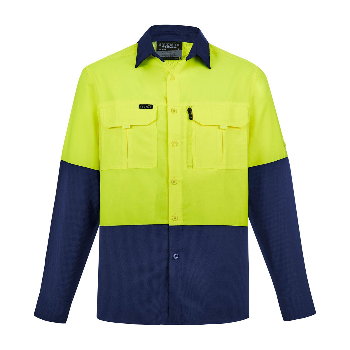 Syzmik Mens Hi Vis Outdoor Long Sleeve Shirt ZW468 in Yellow/Navy