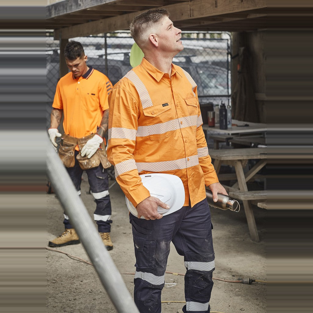 Syzmik Mens VIC Rail Shirt - Segmented Tape ZW682 in Vic Rail Orange, worn by model, view 5