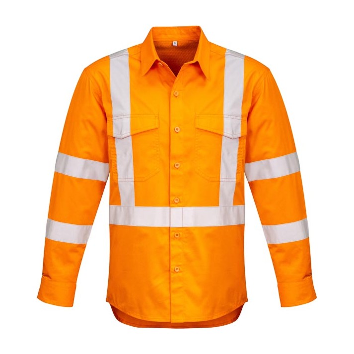 Syzmik Mens Hi Vis X Back Taped Long Sleeve Shirt ZW690 in Orange
