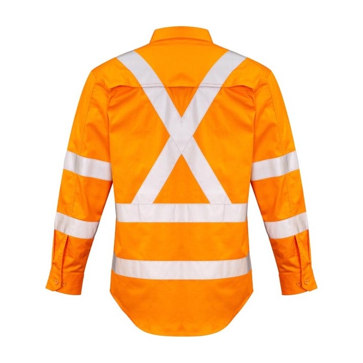 Syzmik Mens Hi Vis X Back Taped Long Sleeve Shirt ZW690 in Orange