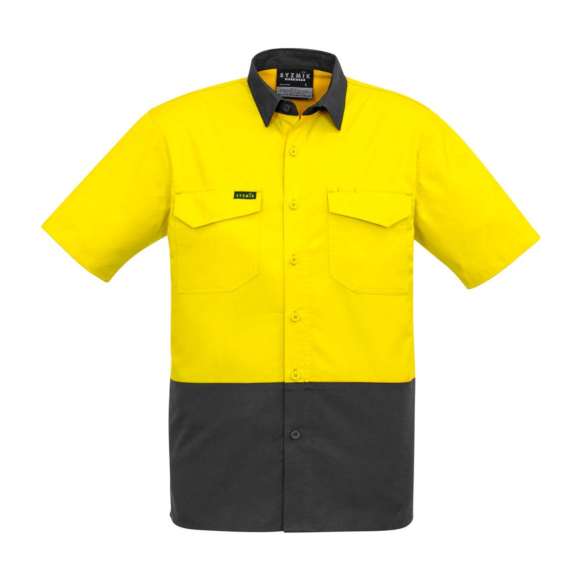 Syzmik Mens Rugged Cooling Hi Vis Short Sleeve Shirt ZW815 CLEARANCE in Yellow/Charcoal