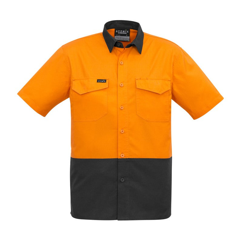 Syzmik Mens Rugged Cooling Hi Vis Short Sleeve Shirt ZW815 in Orange/Charcoal