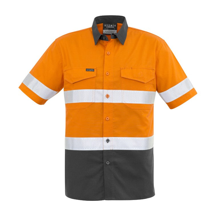 Syzmik  Mens Rugged Cooling Hi Vis Taped Short Sleeve Shirt ZW835 in Orange/Charcoal