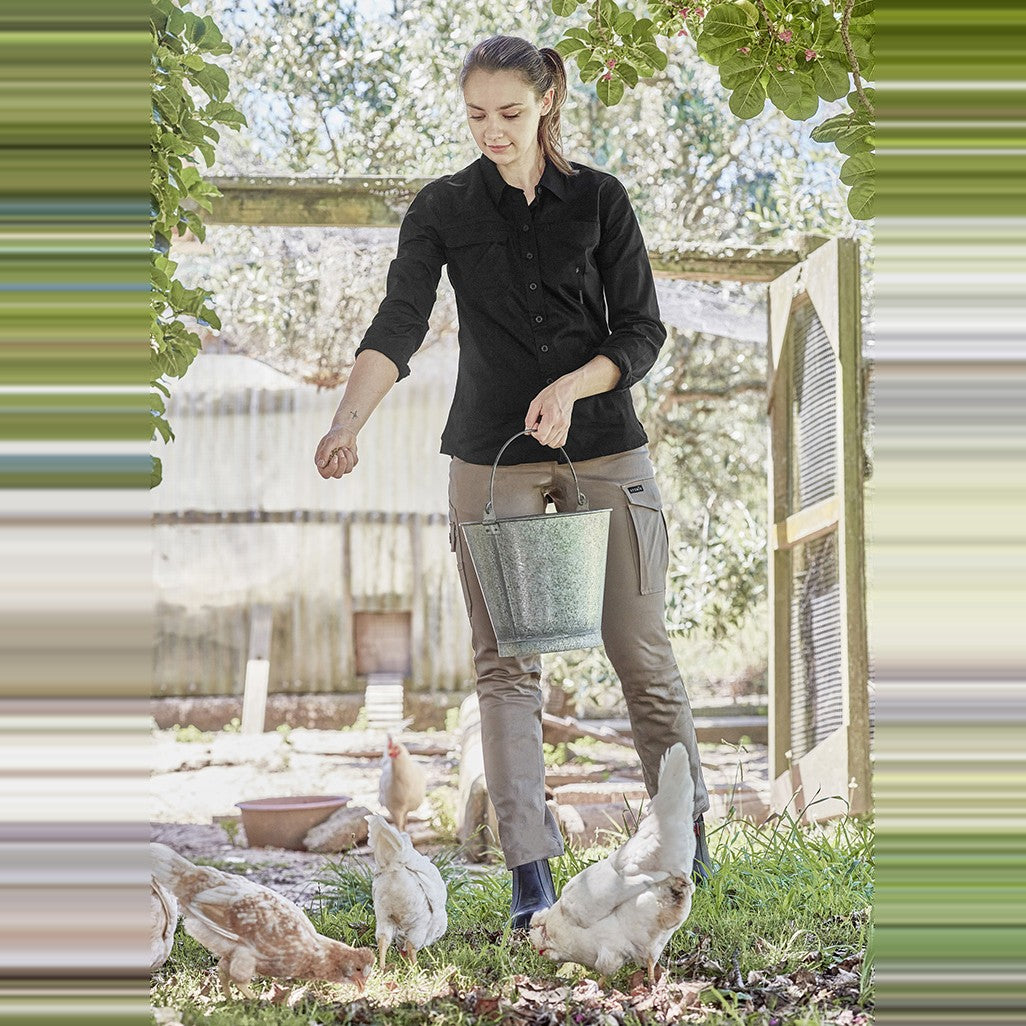 Syzmik Womens Lightweight Tradie Long Sleeve Shirt ZWL121, worn by model