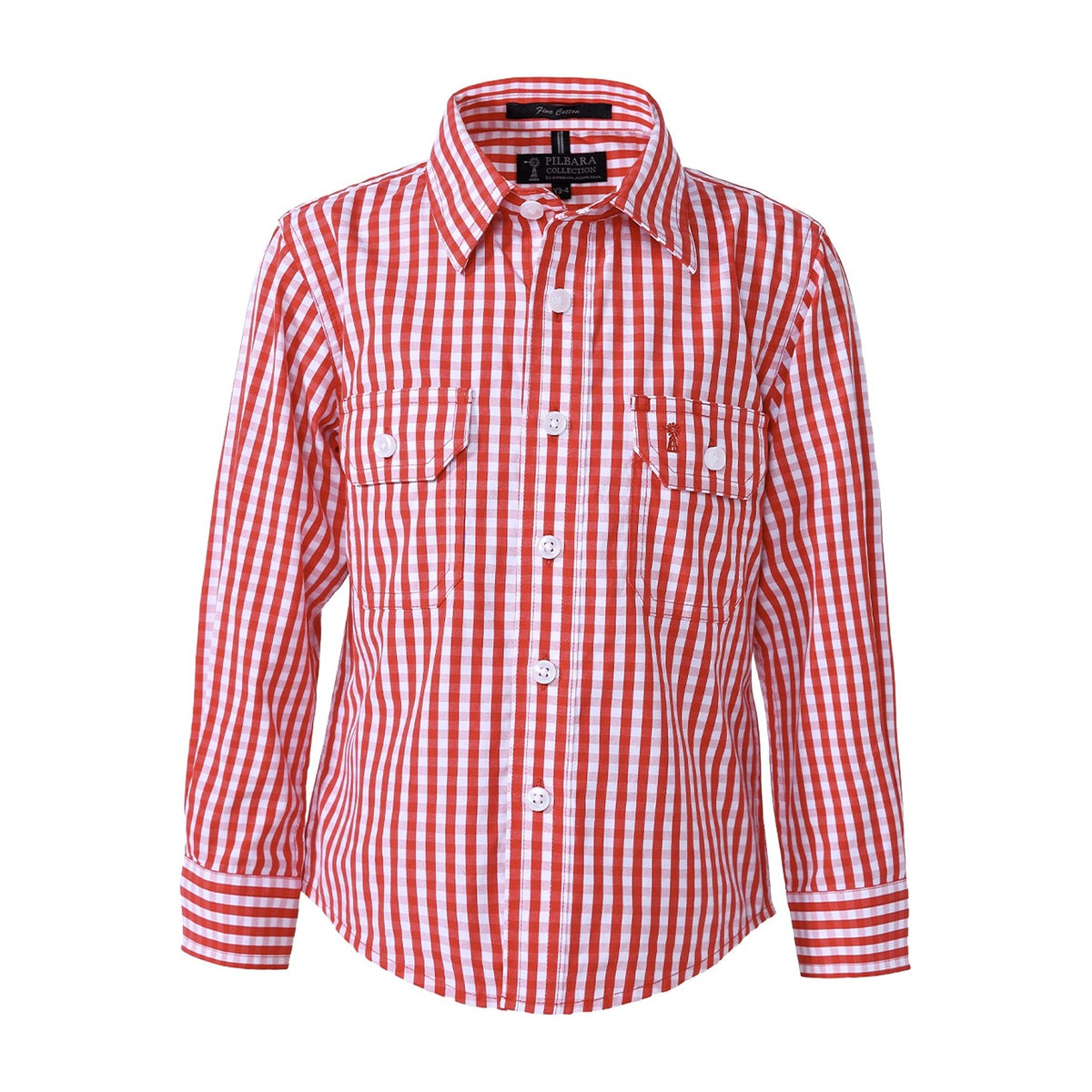 Pilbara Kids Long Sleeve Shirt RMPC001 in Red/White Mini Check