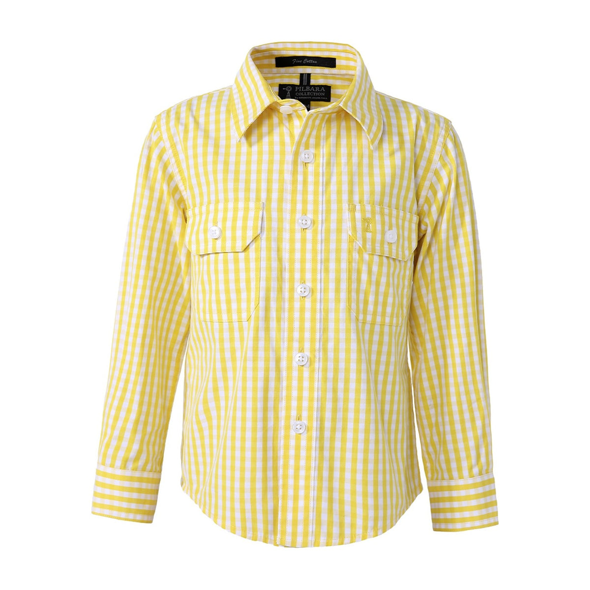 Pilbara Kids Long Sleeve Shirt RMPC001 in Yellow/White Mini Check