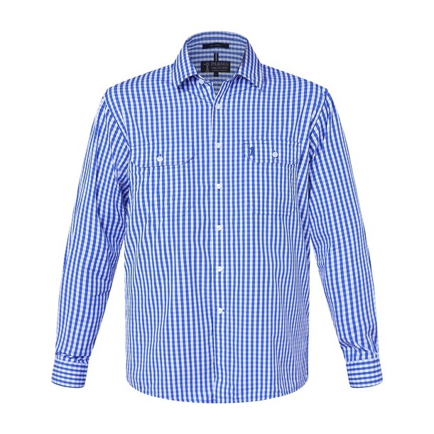 Pilbara Mens Check Long Sleeve Shirt RMPC004 in Blue/White Check
