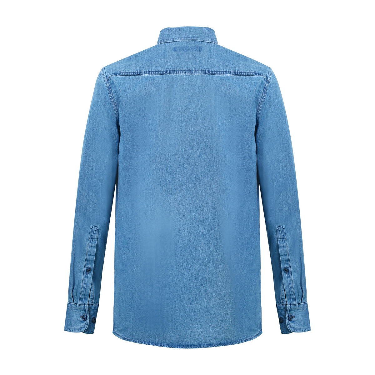 Pilbara Mens Denim Long Sleeve Shirt RMPC026 in Mid Indigo, back view