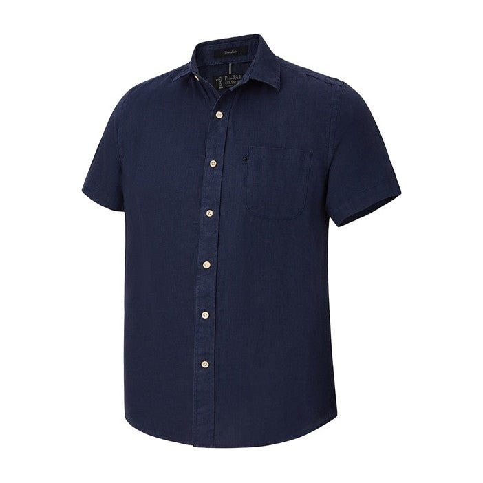 Pilbara Mens Linen Short Sleeve Shirt RMPC055S in Navy