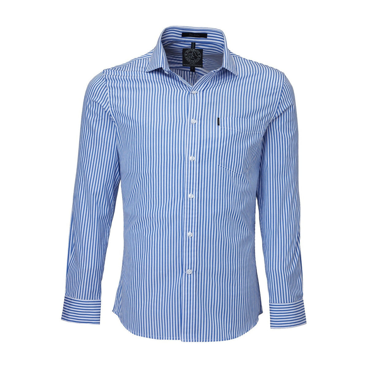 Pilbara Mens Long Sleeve Shirt Single Pocket RMPC012 in Blue/White Stripe