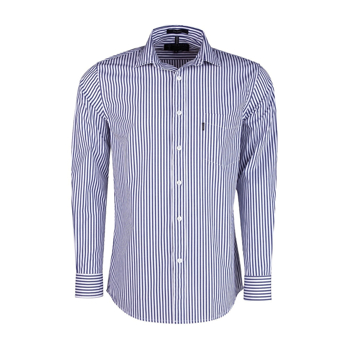 Pilbara Mens Long Sleeve Shirt Single Pocket RMPC012 in Navy/White Stripe