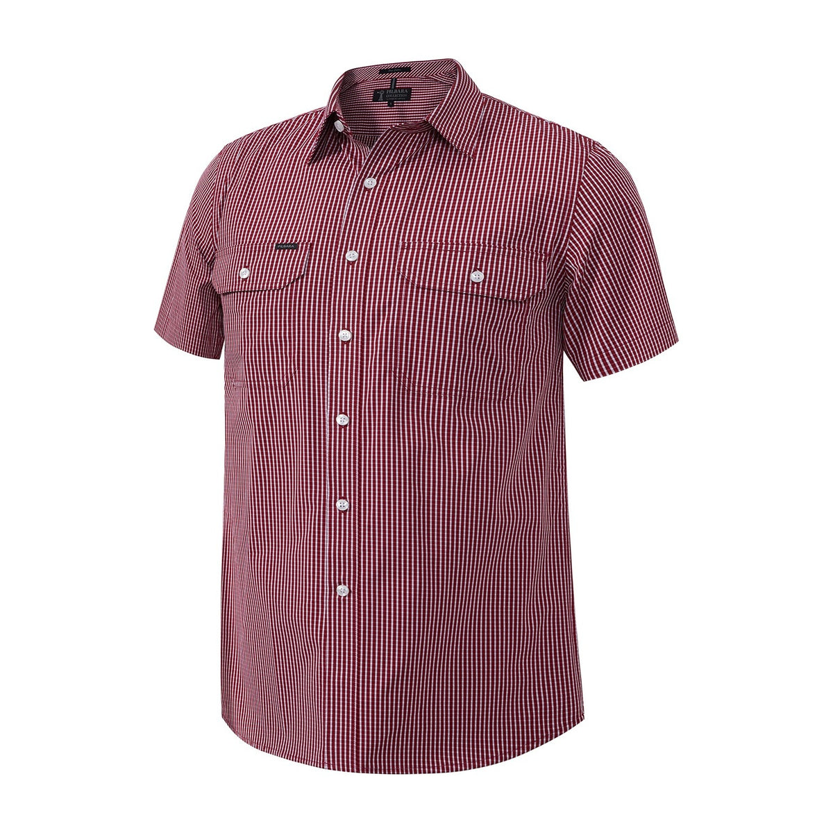 Pilbara Mens Short Sleeve Shirt Double Pockets RMPC009S in Red/White Small Check