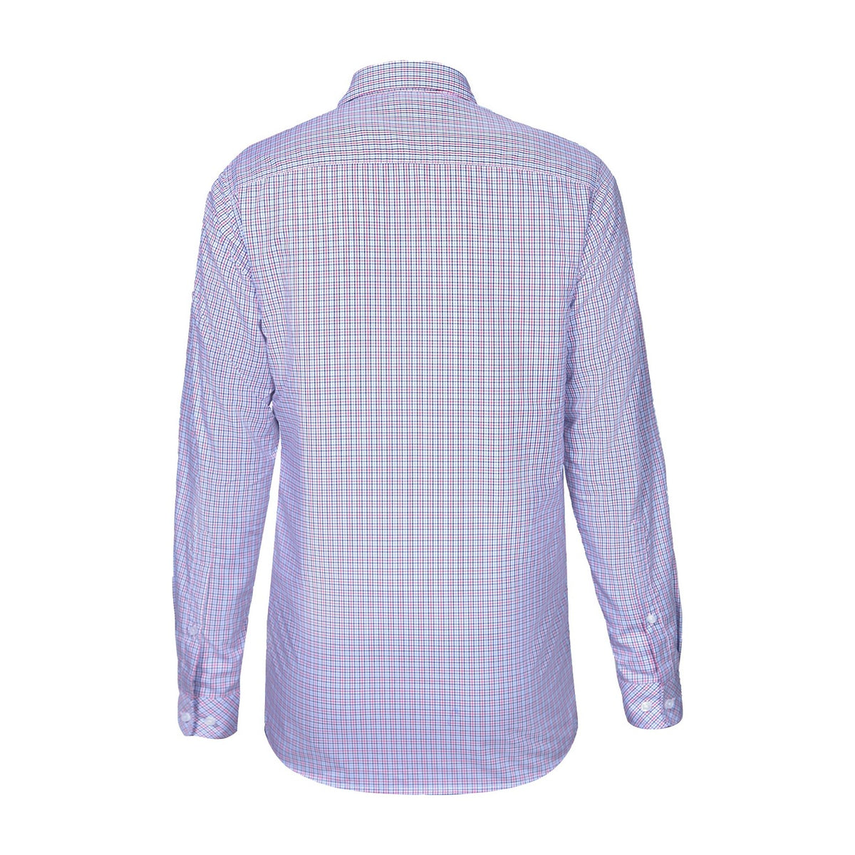 Pilbara Mens Yarn Dyed Check Dual Pocket Long Sleeve Shirt RMPC062 in Red/Blue/Black/White Check, back view