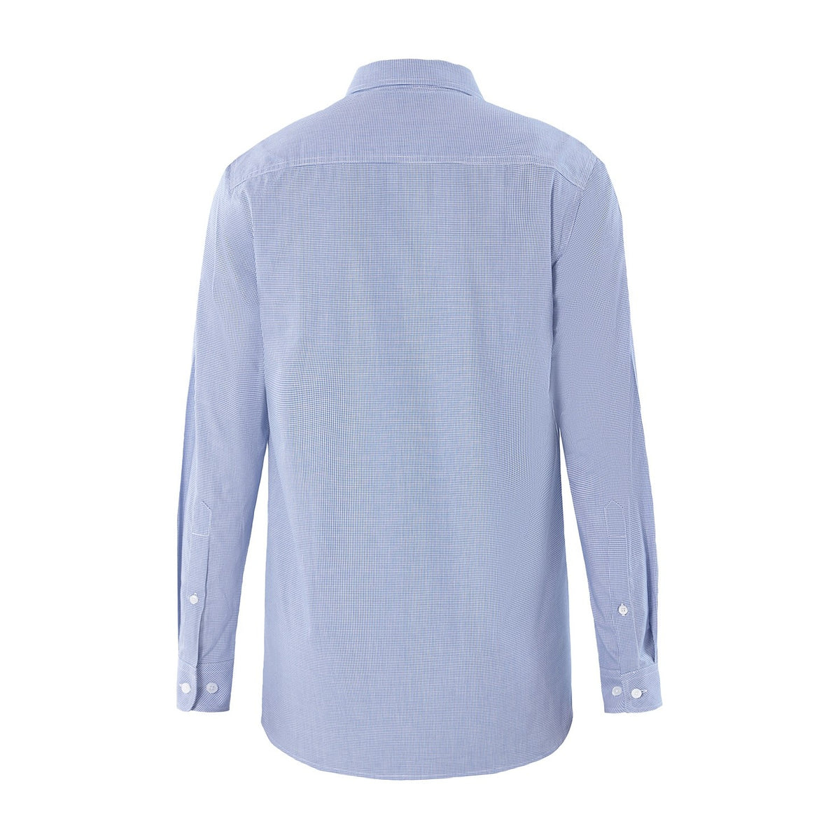 Pilbara Mens Yarn Dyed Check Dual Pocket Long Sleeve Shirt RMPC063 in Blue/White Mini Check, back view