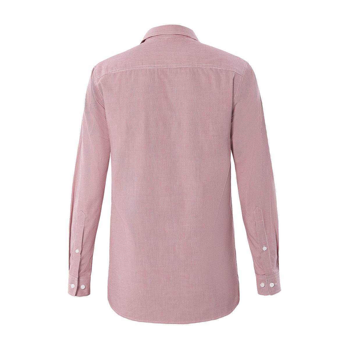 Pilbara Mens Yarn Dyed Check Dual Pocket Long Sleeve Shirt RMPC063 in Red/White Mini Check, back view