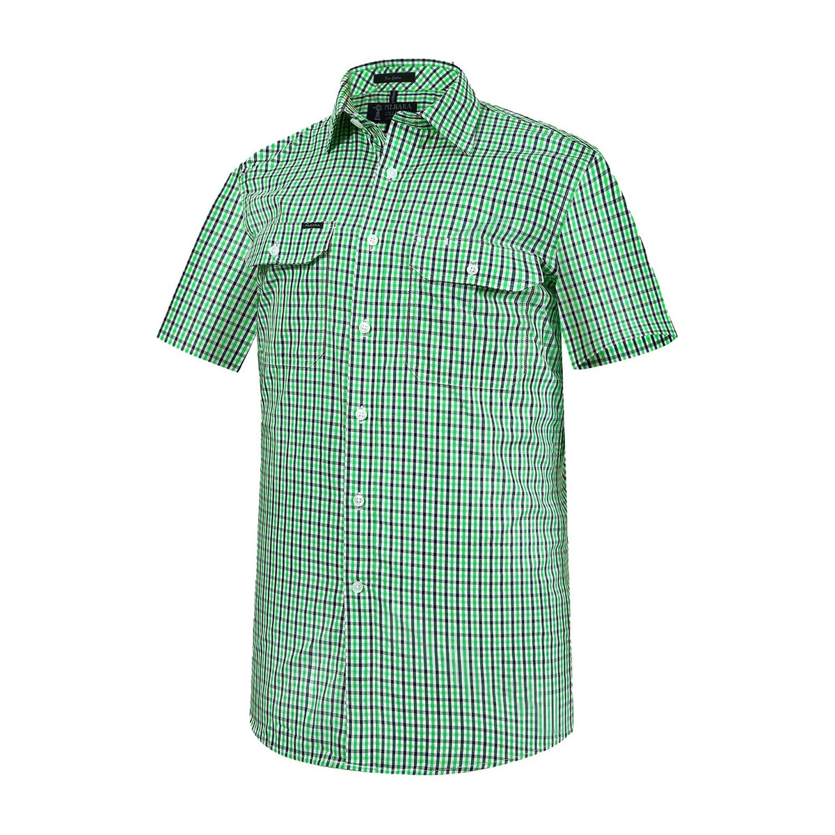 Pilbara Mens Yarn Dyed Check Dual Pocket Short Sleeve Shirt RMPC060S in Emerald/Navy/White