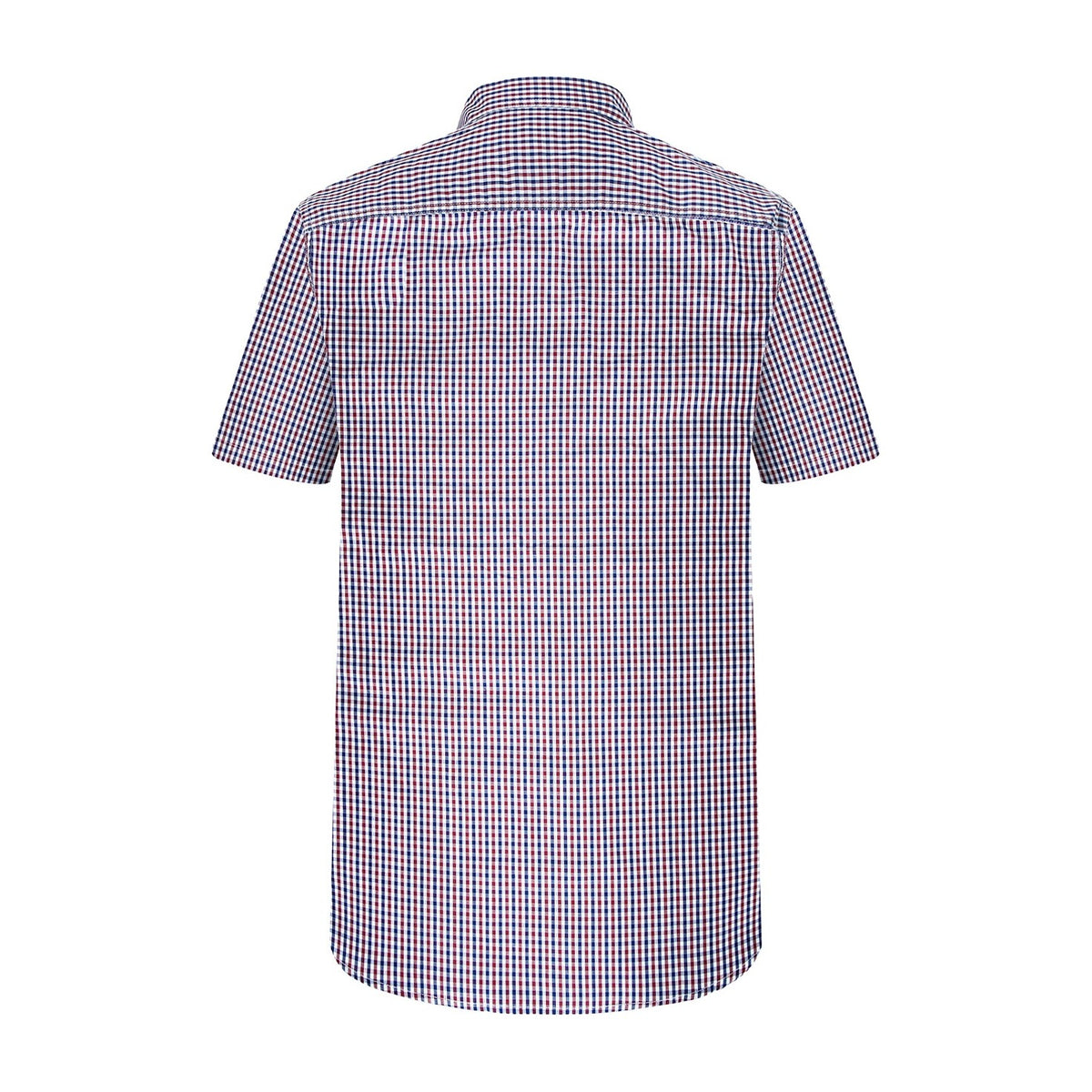 Pilbara Mens Yarn Dyed Check Dual Pocket Short Sleeve Shirt RMPC060S in Maroon/Navy/White, back view