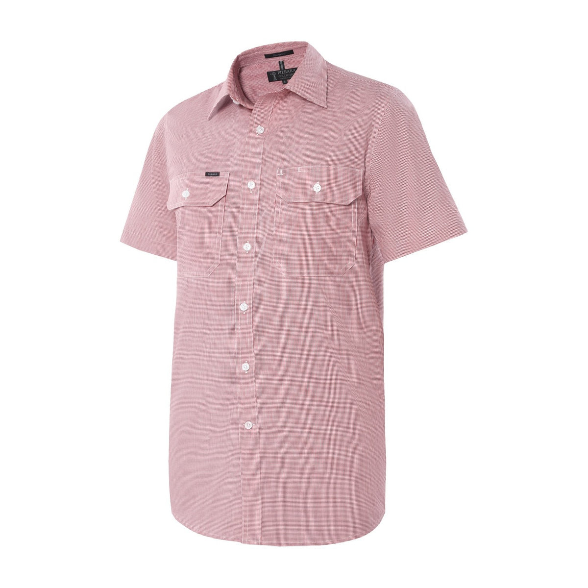 Pilbara Mens Yarn Dyed Check Dual Pocket Short Sleeve Shirt RMPC063S in Red/White Mini Check
