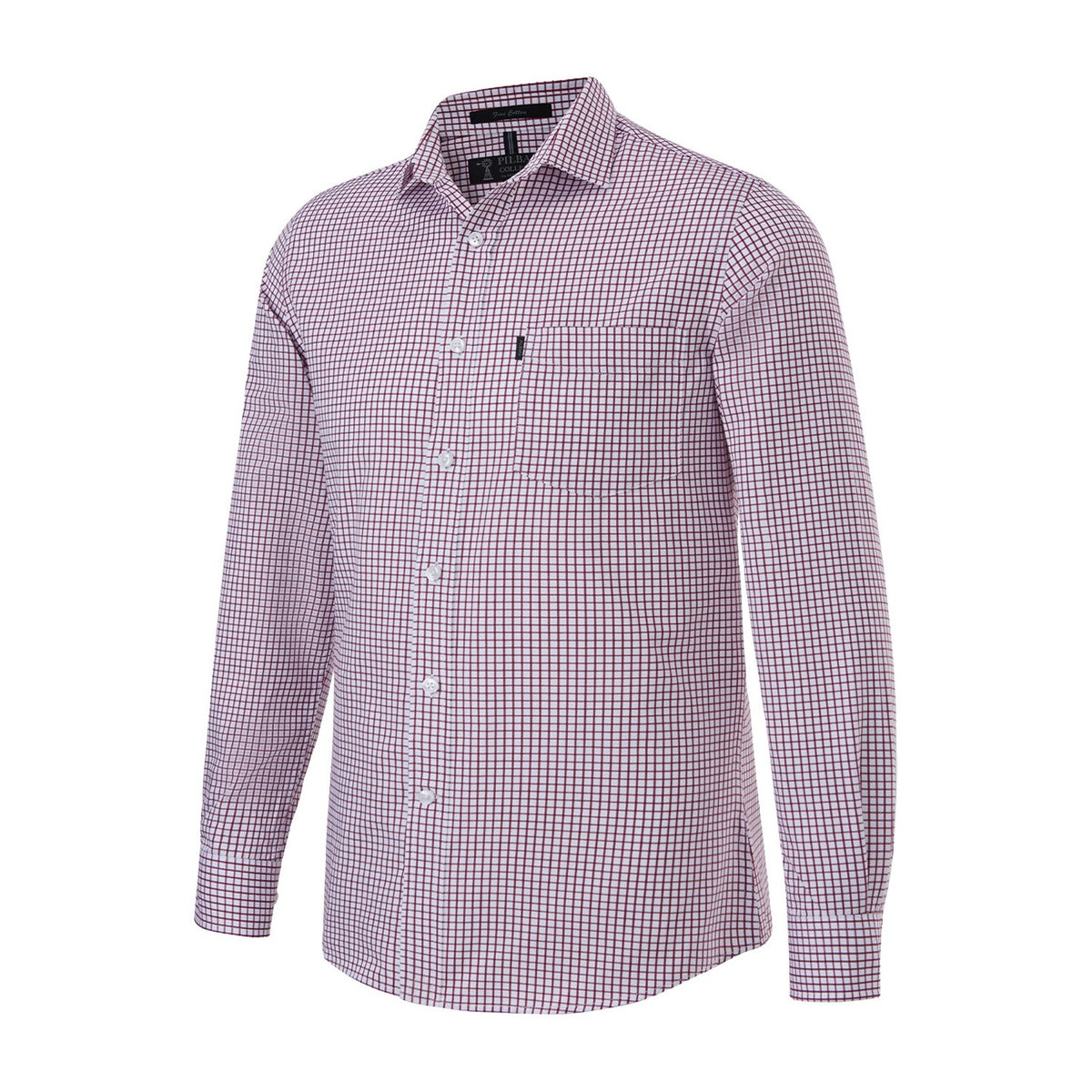 Pilbara Mens Yarn Dyed Check Single Pocket Long Sleeve Shirt RMPC114 in Burgundy/White