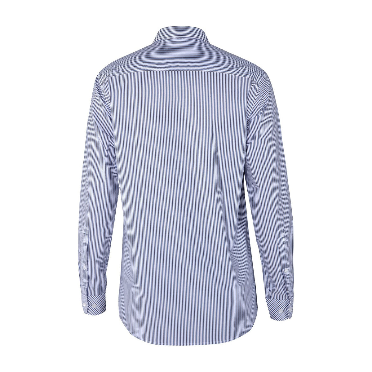 Pilbara Mens Yarn Dyed Stripe Dual Pocket Long Sleeve Shirt RMPC058 in Blue/Navy/White Stripe, back view