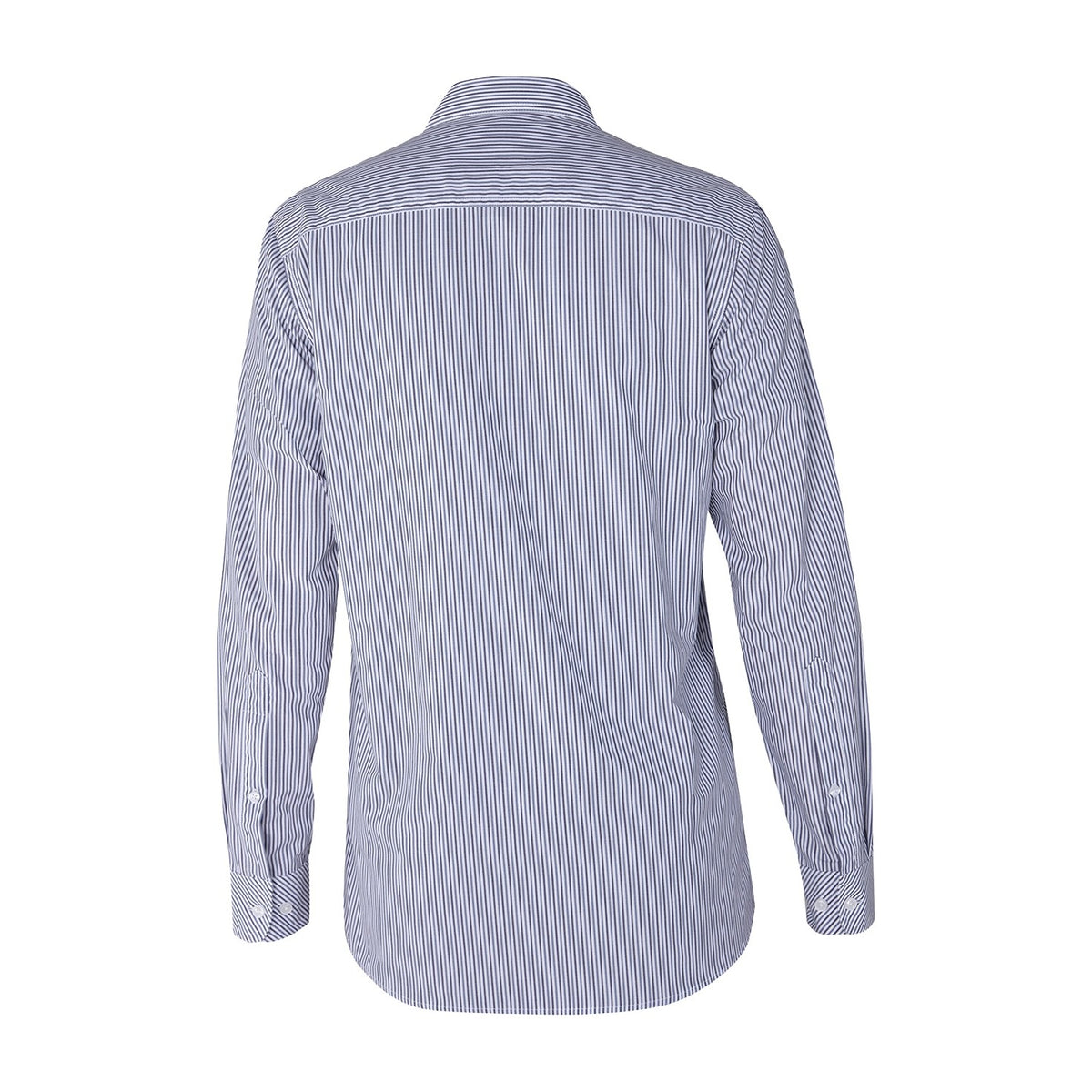 Pilbara Mens Yarn Dyed Stripe Dual Pocket Long Sleeve Shirt RMPC058 in Grey/Navy/White Stripe, back view