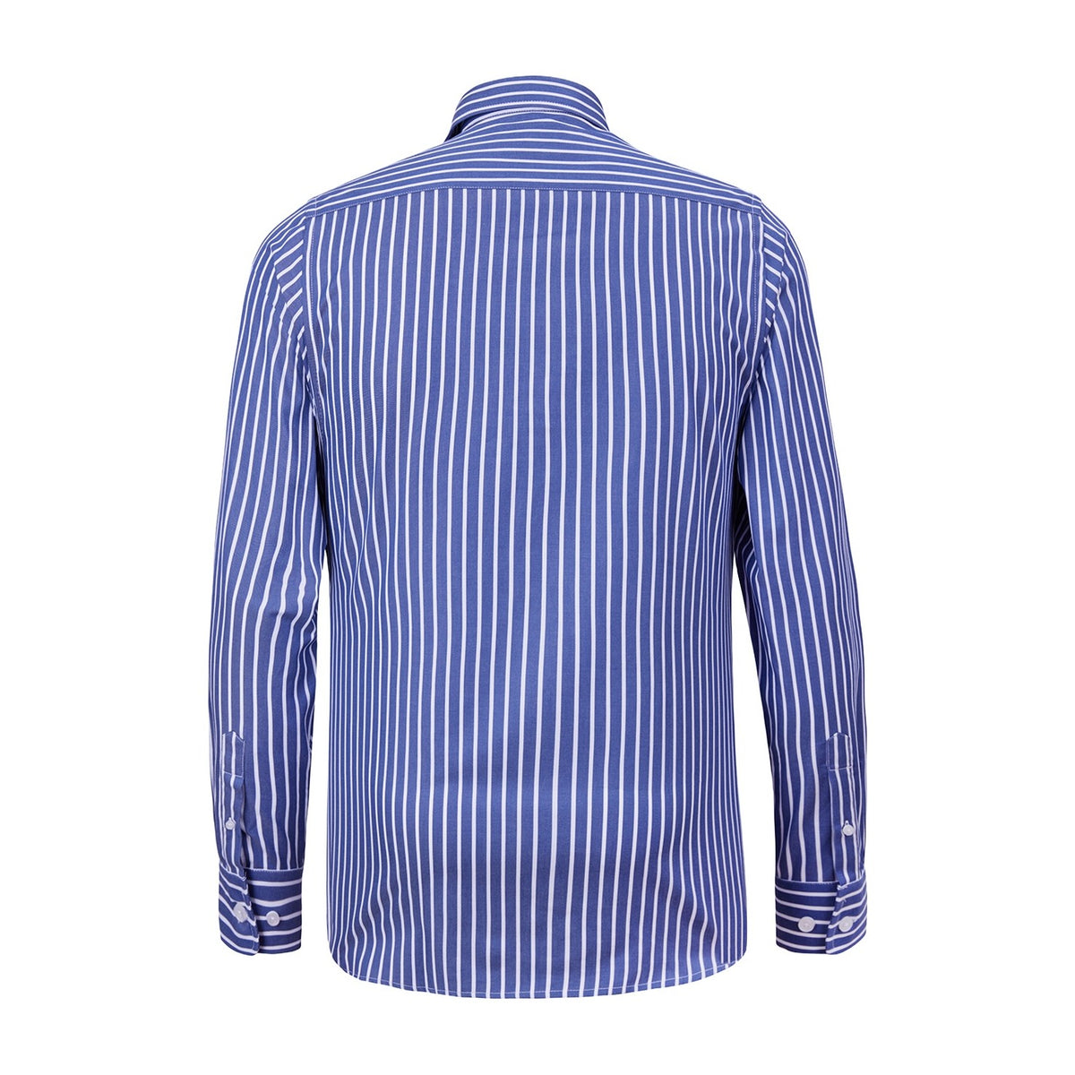 Pilbara Mens Yarn Dyed Stripe Single Pocket Long Sleeve Shirt RMPC135 in Navy/White Stripe, back view