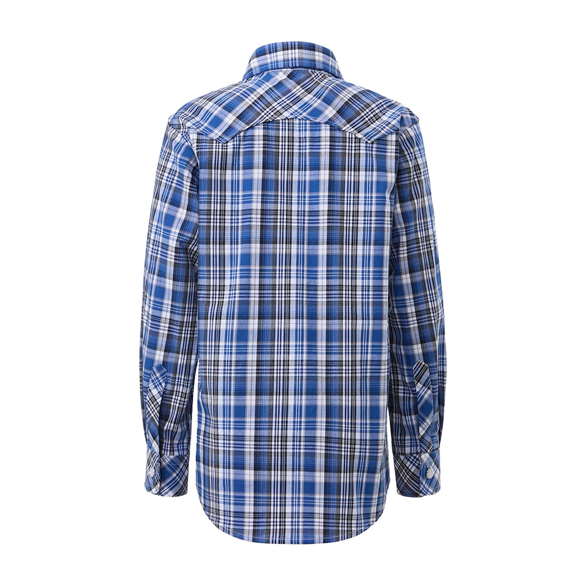 Pilbara Western Kids Snap Button Long Sleeve Shirt RMPW010 in Blue/Black/White, back view