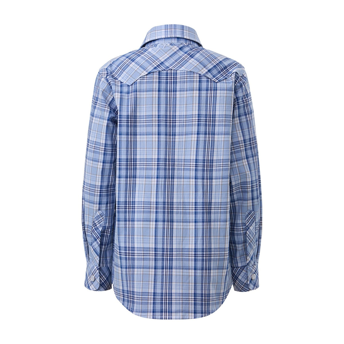 Pilbara Western Kids Snap Button Long Sleeve Shirt RMPW010 in Blue/Navy/White, back view