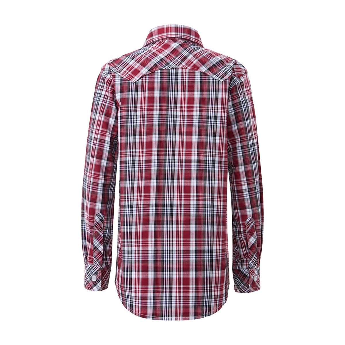 Pilbara Western Kids Snap Button Long Sleeve Shirt RMPW010 in Red/Black/White, back view