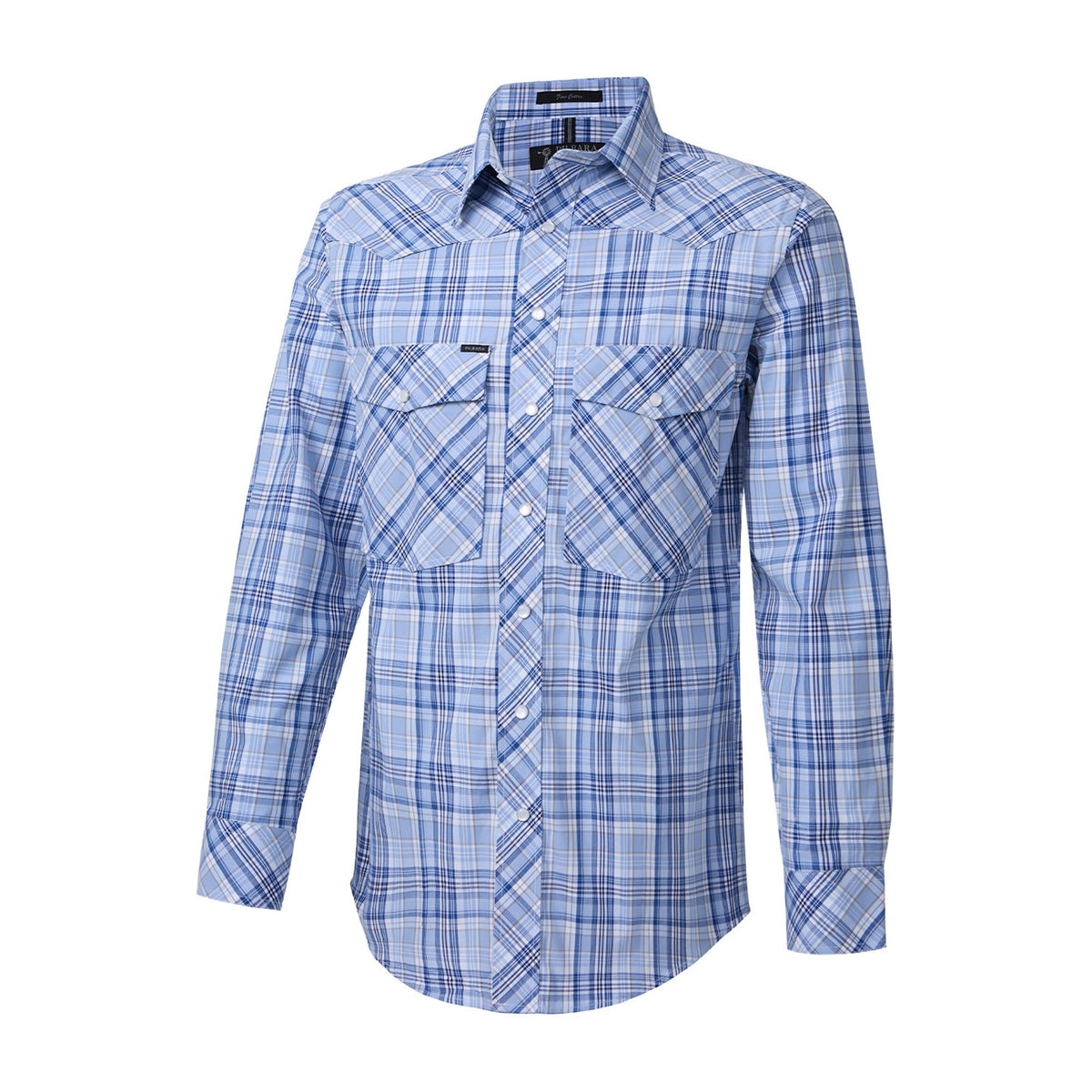 Pilbara Western Mens Snap Button Long Sleeve Shirt RMPW009 in Blue/Navy/White