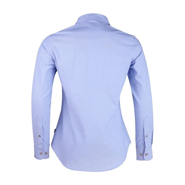 Pilbara Womens Chambray Long Sleeve Shirt RMPC006 in Chambray Blue, back view