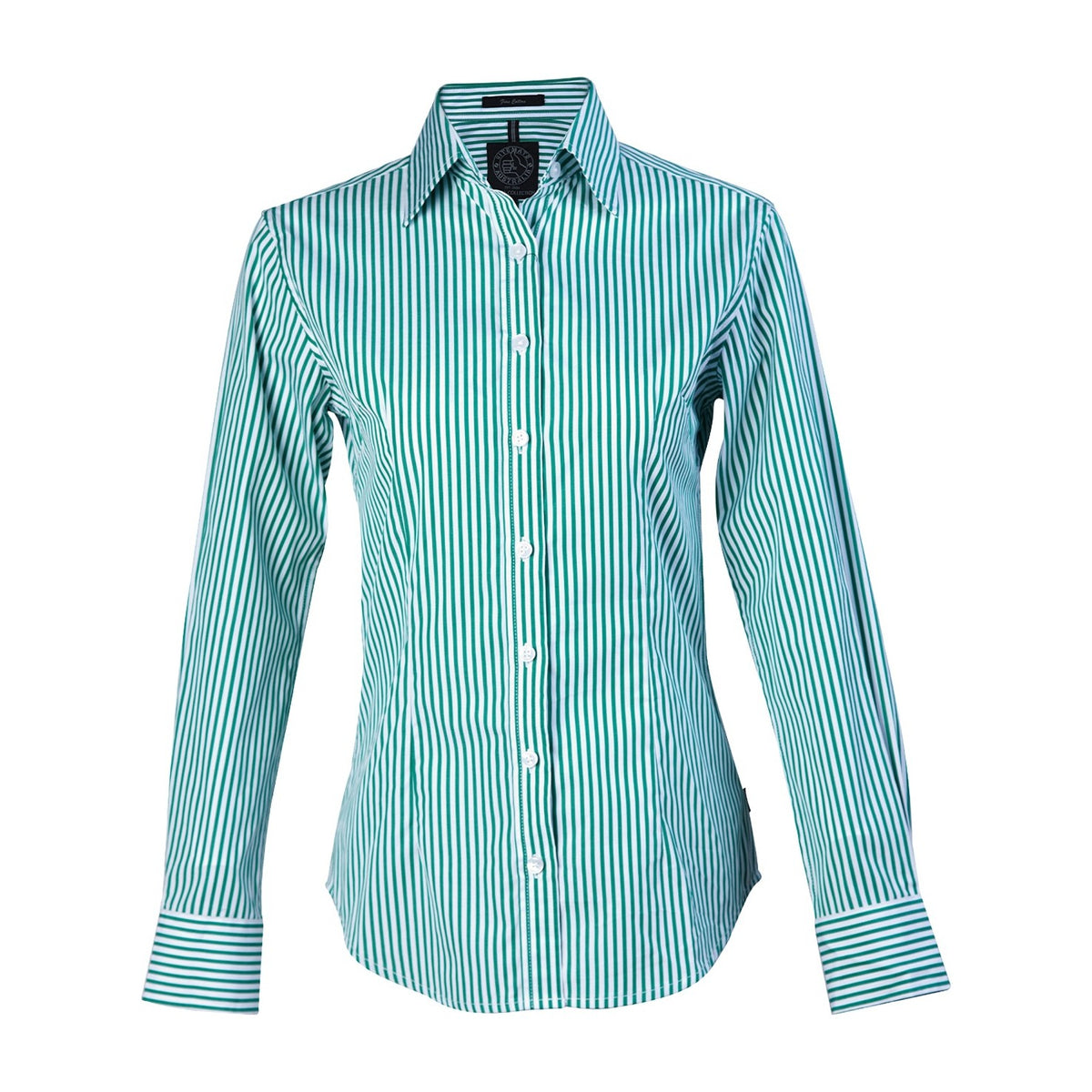Pilbara Womens Long Sleeve Shirt RMPC013 in Emerald/White Stripe