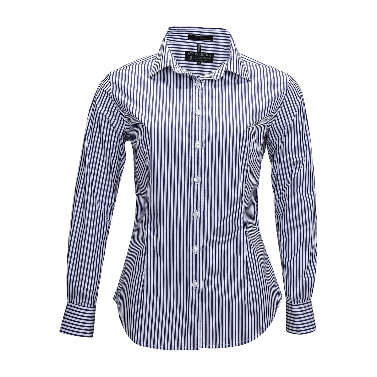 Pilbara Womens Long Sleeve Shirt RMPC013 in Navy/White Stripe