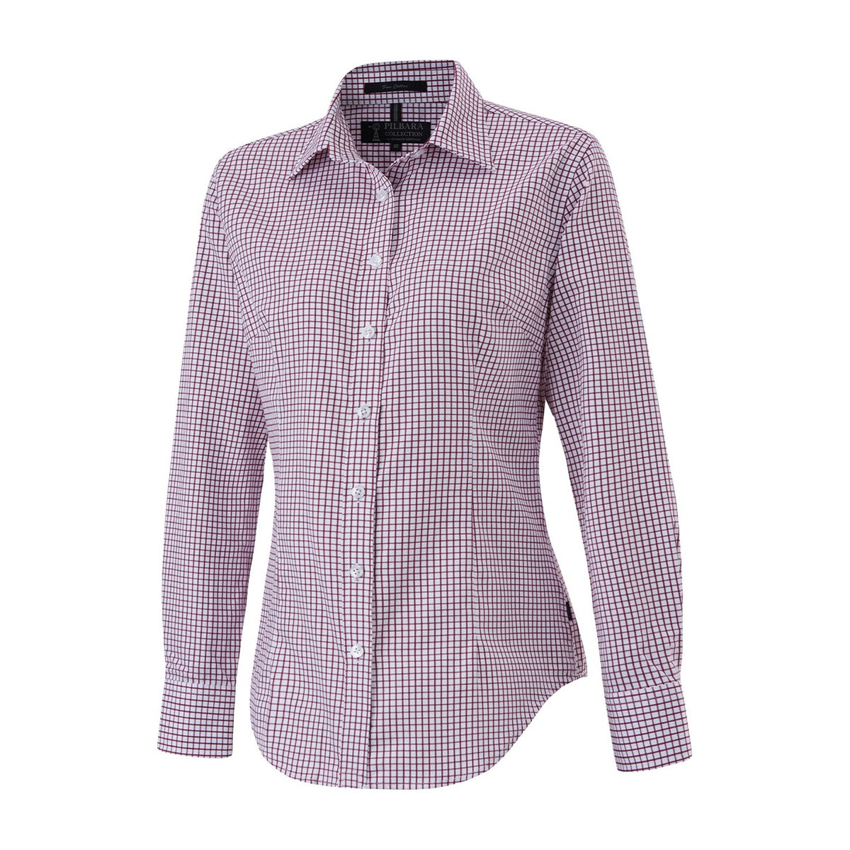 Pilbara Womens Long Sleeve Shirt RMPC115 in Burgundy/White