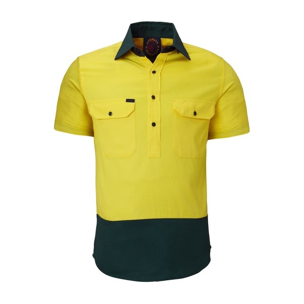 Ritemate 2 Tone Closed Front Short Sleeve Shirt RM105CFS in Yellow/Bottle