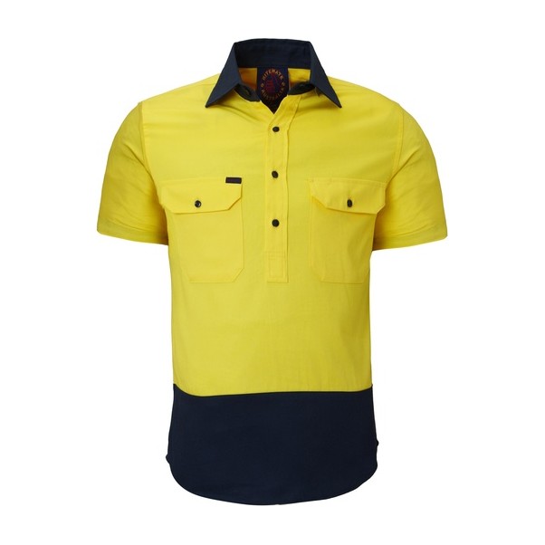 Ritemate 2 Tone Closed Front Short Sleeve Shirt RM105CFS in Yellow/Navy