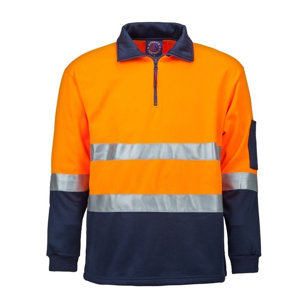 Ritemate Half Zip Fleece Pullover 50MM Reflective Tape RM6012R in Orange/Navy