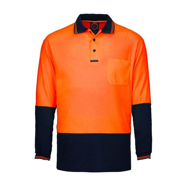Ritemate Hi Viz Long Sleeve Polo Shirt RM2346 in Orange/Navy