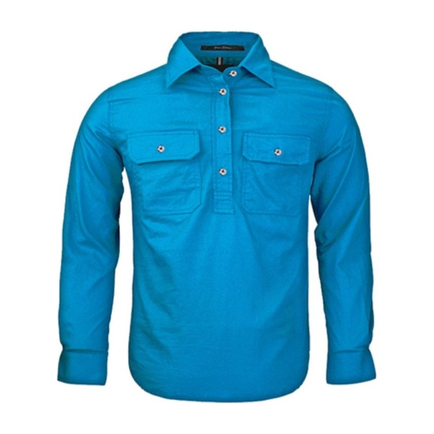 Pilbara Kids Closed Front Long Sleeve Shirt RM400CF in Azure