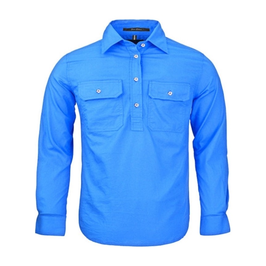 Pilbara Kids Closed Front Long Sleeve Shirt RM400CF in Light Blue