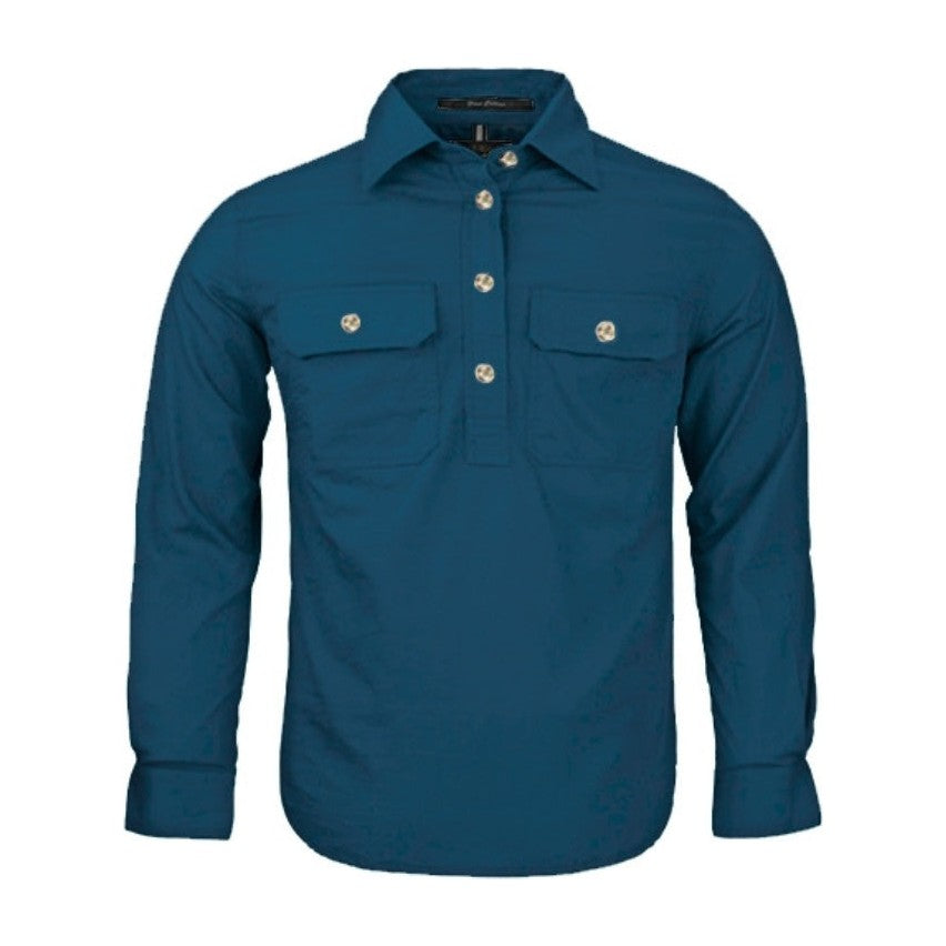 Pilbara Kids Closed Front Long Sleeve Shirt RM400CF in Diesel