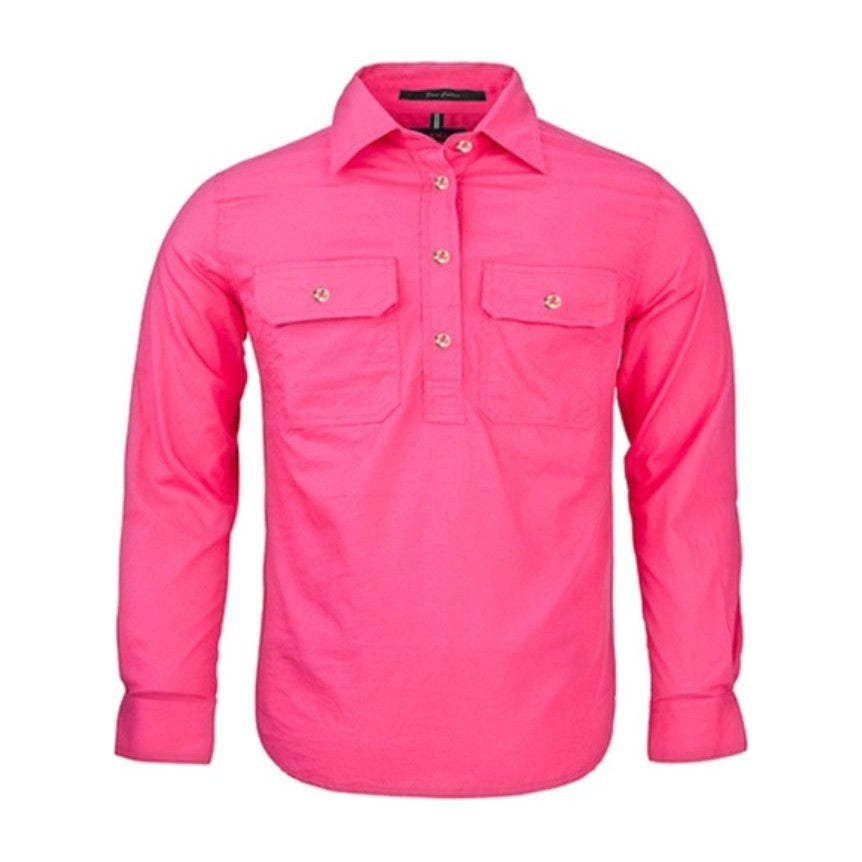 Pilbara Kids Closed Front Long Sleeve Shirt RM400CF in Hot Pink