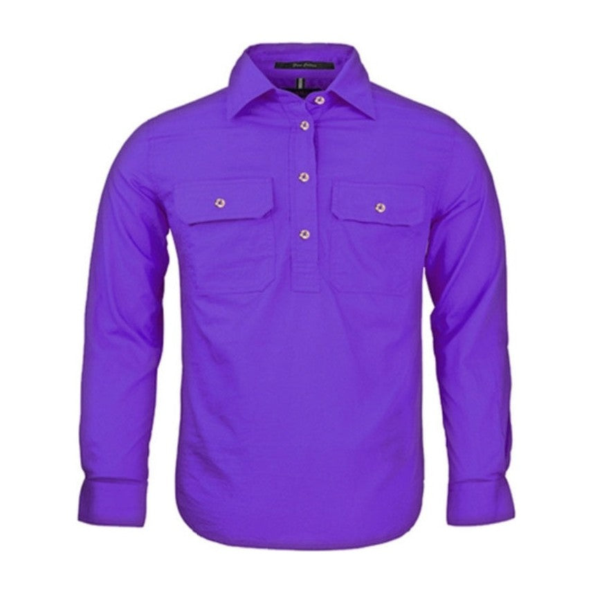 Pilbara Kids Closed Front Long Sleeve Shirt RM400CF in Purple