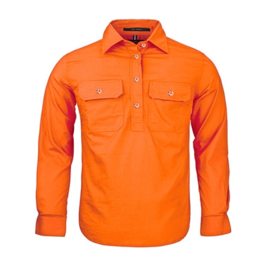 Pilbara Kids Closed Front Long Sleeve Shirt RM400CF in Tangerine