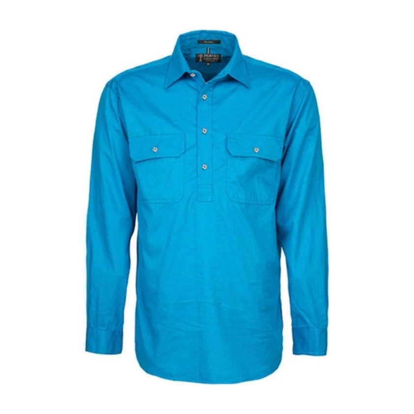 Pilbara Mens Closed Front Long Sleeve Shirt RM200CF in Azure