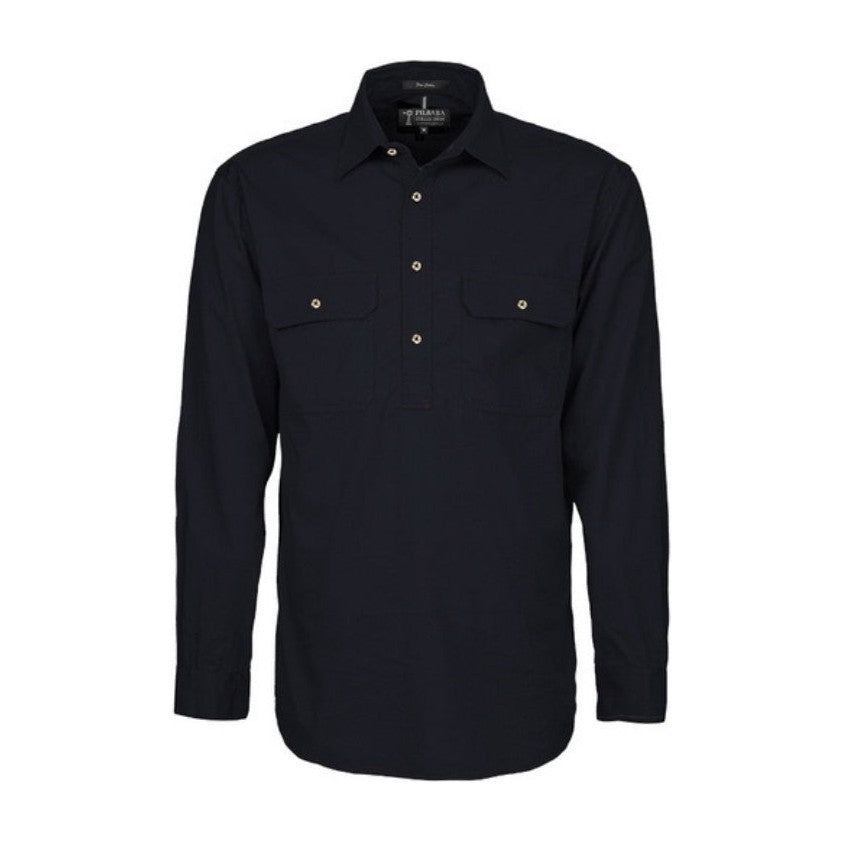 Pilbara Mens Closed Front Long Sleeve Shirt RM200CF in Black