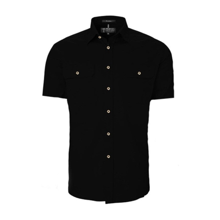 Pilbara Mens Open Front Short Sleeve Shirt RM500BTS in Black