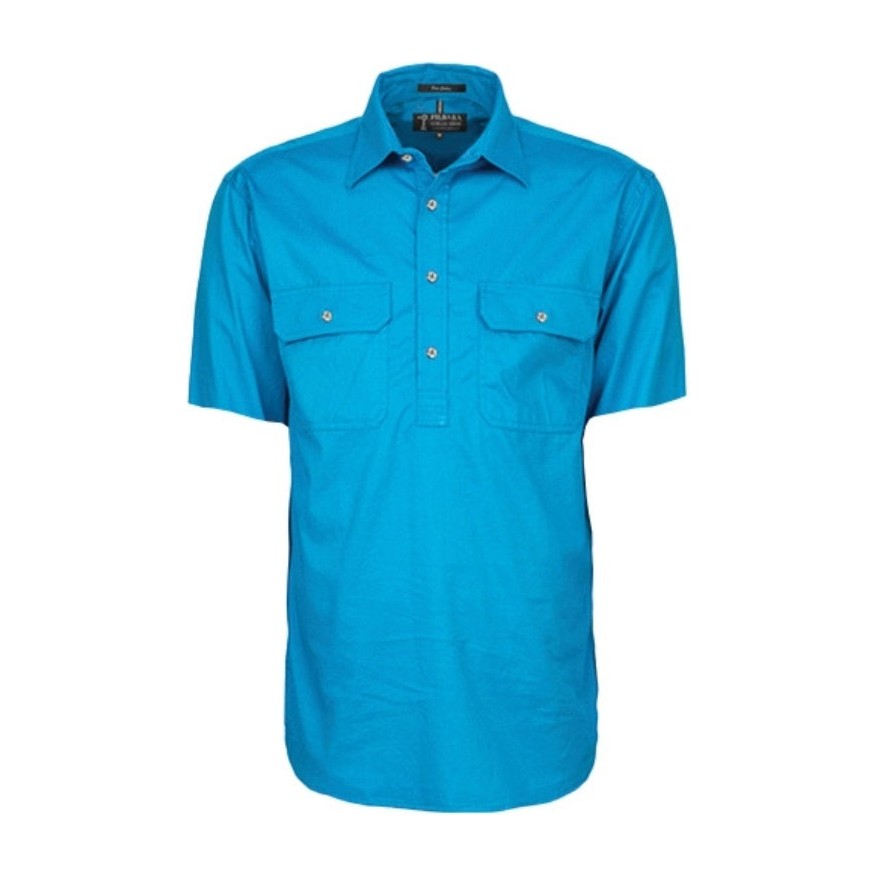 Pilbara Mens Closed Front Short Sleeve Shirt RM200CFS in Azure